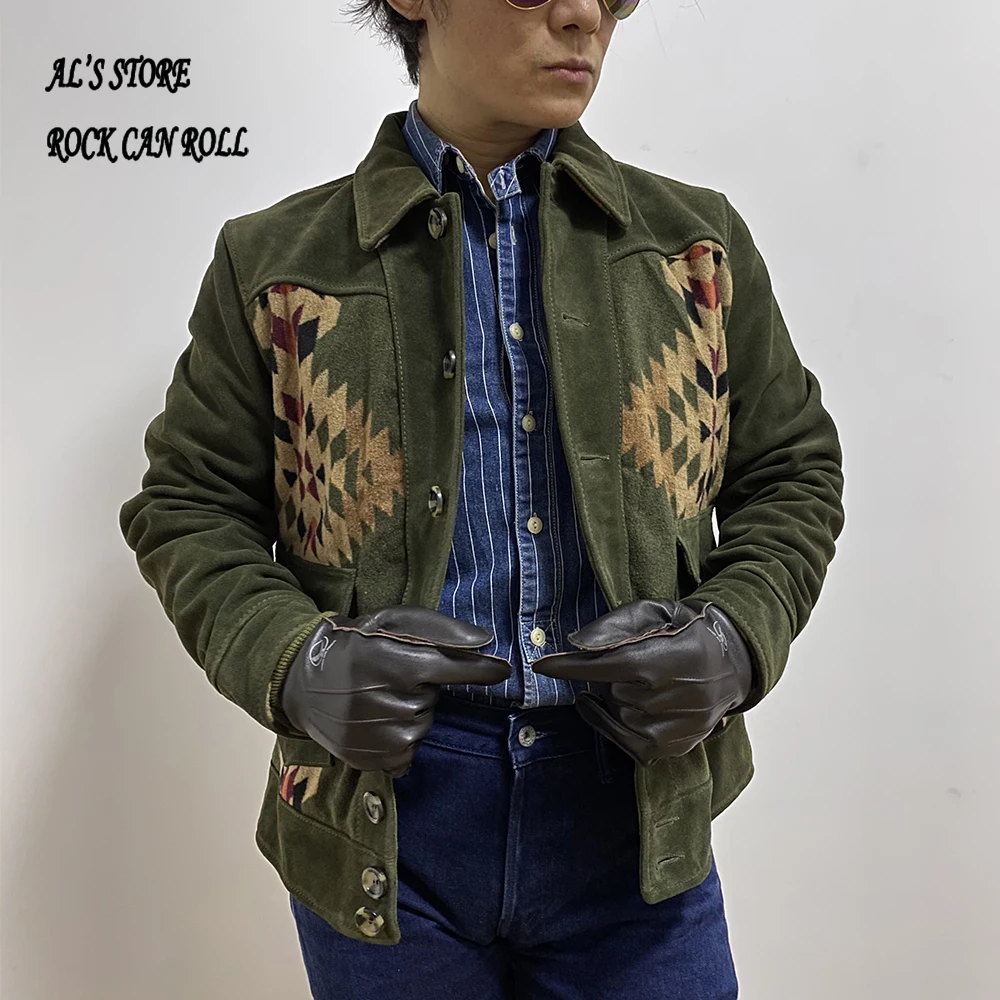 XW299 RockCanRoll Read Description! Super Quality Coat Genuine Cow Suede Leather & Wool Cowhide Stylish Durable Navajo Jacket