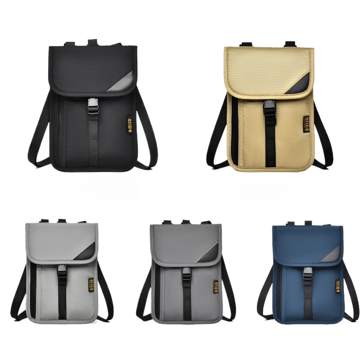 

Lightweight nylon RFID outdoor travel neck pouch for carrying small items, anti-theft card-swiping bag, cross-body bag