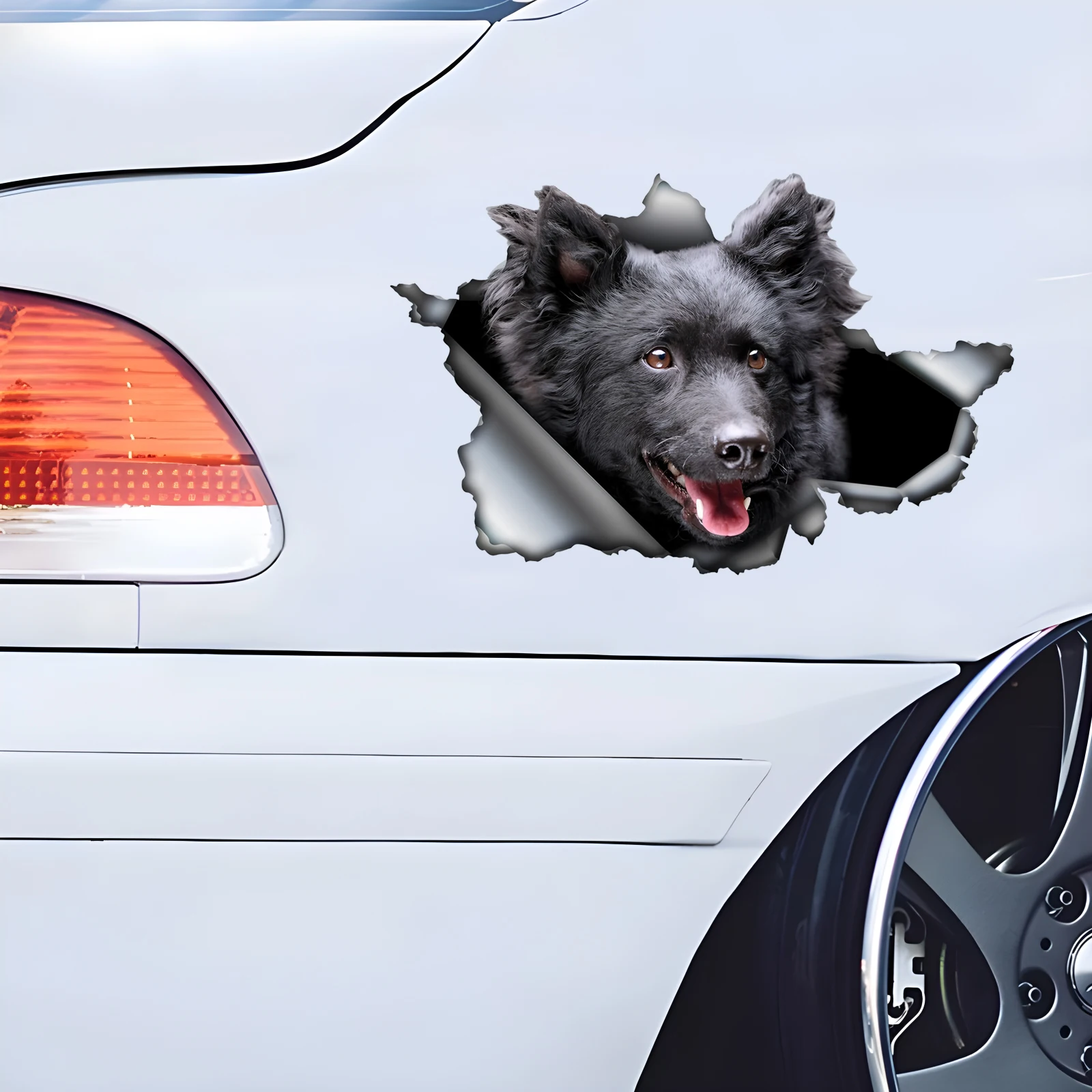 DK484 #   ملصق سيارة Black Mudi Dog ثلاثي الأبعاد، ملصق مقاوم للماء ممتع للسيارات والشاحنات والدراجات النارية والجدران والنوافذ والمواد البلاستيكية