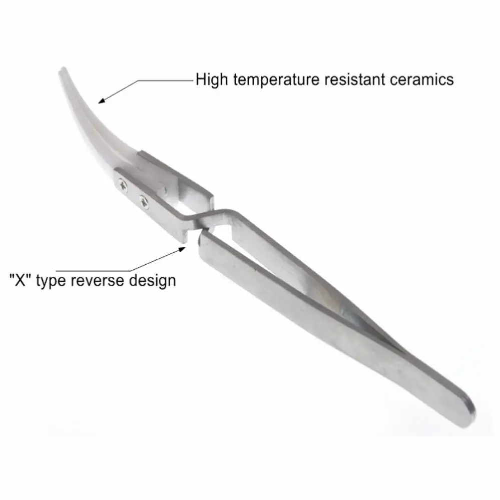 Precision Reverse Ceramic Stainless Steel Tweezer for Soldering / Chip Repair / Anti-Static Soldering Tweezer