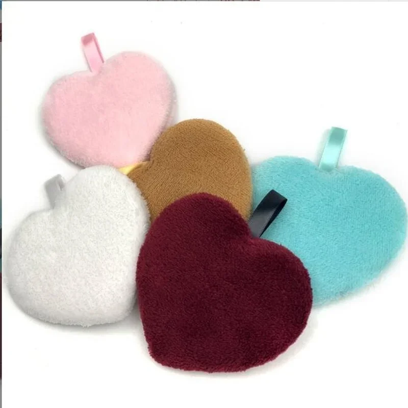 Reusable Makeup Remover Pads Wipes Love heart shape Microfiber Make Up Removal Sponge Cotton Cleaning Pads Tool