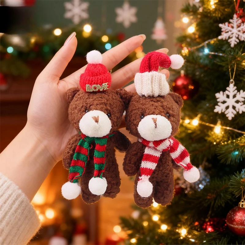 أفخم الحيوانات عيد الميلاد استحى الدب لطيف دمية أفخم حقيبة سلسلة مفاتيح حلية قلادة وشاح دمية محشوة هدية أفخم الحيوانات #5