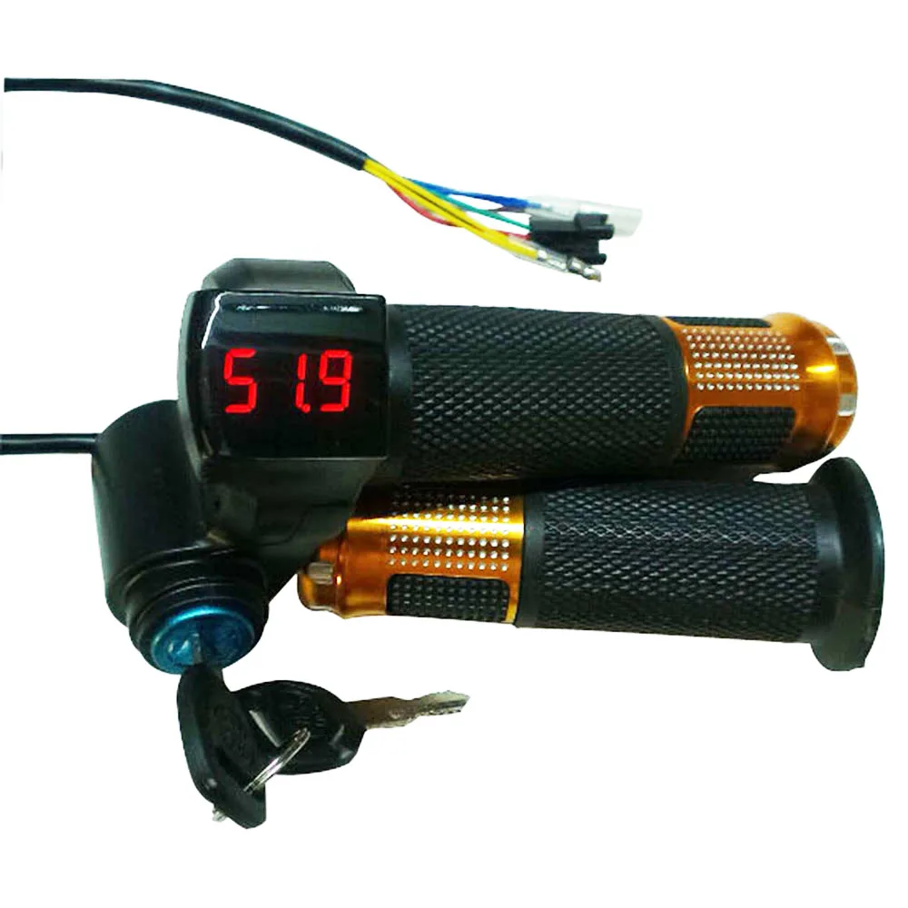 Electric Bike Scooter Universal Voltage Throttle Grip Speed Adjustment Handle with Key Lock Display Battery Power