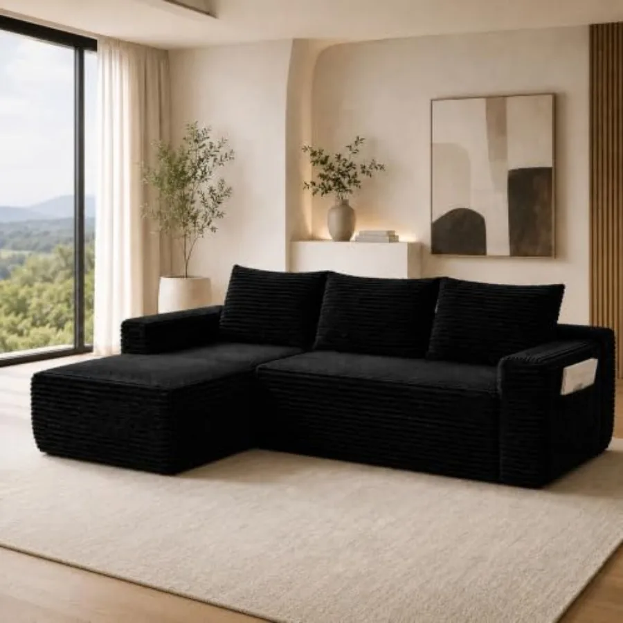 96 inch Boneless Couch, Modular L-Shaped Cloud Sectional Sofa