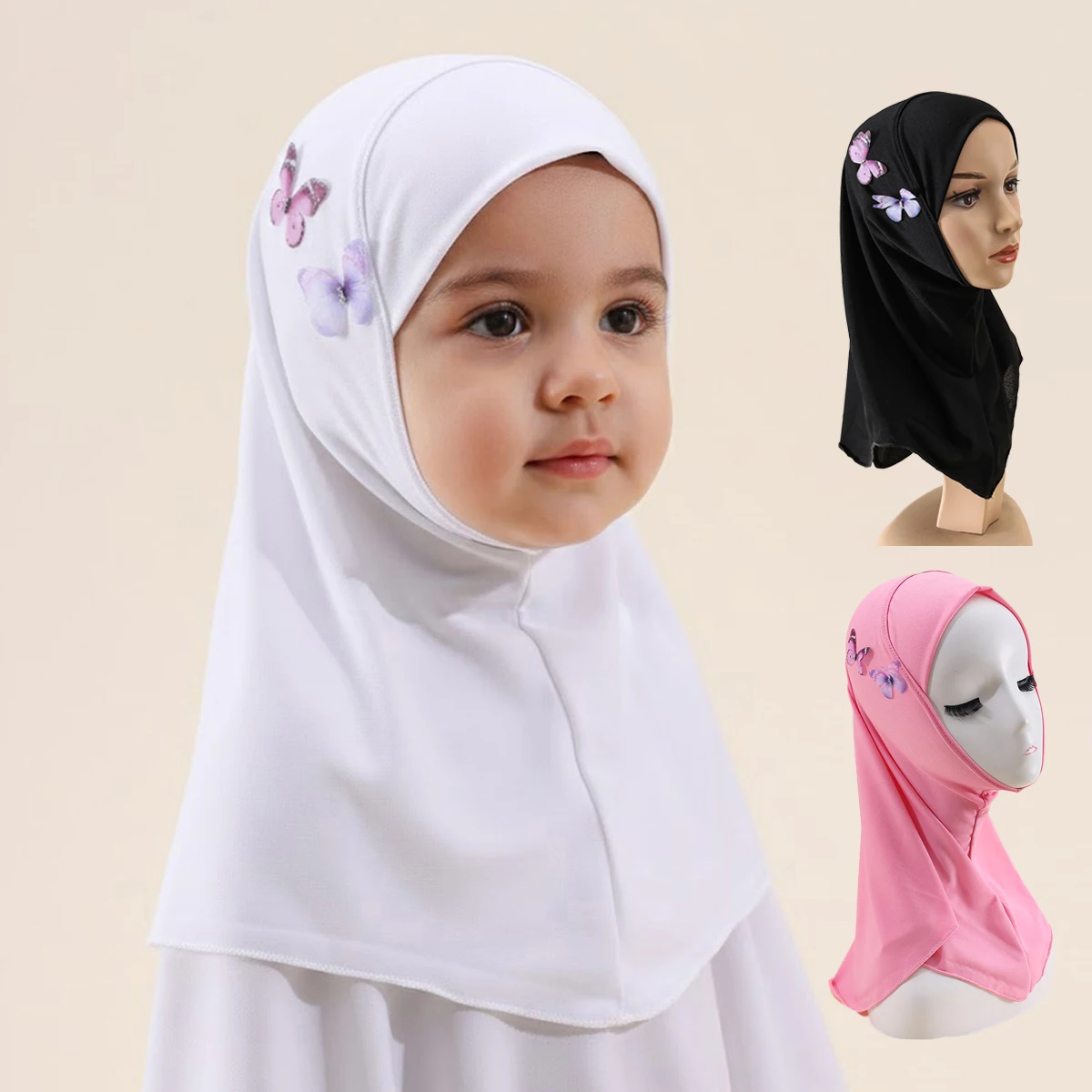 

1 шт., хиджаб с бабочкой для девочек, мусульманский арабский шарф, исламский повязка на голову, красивый шарф для девочек 2-6 лет, Рамадан