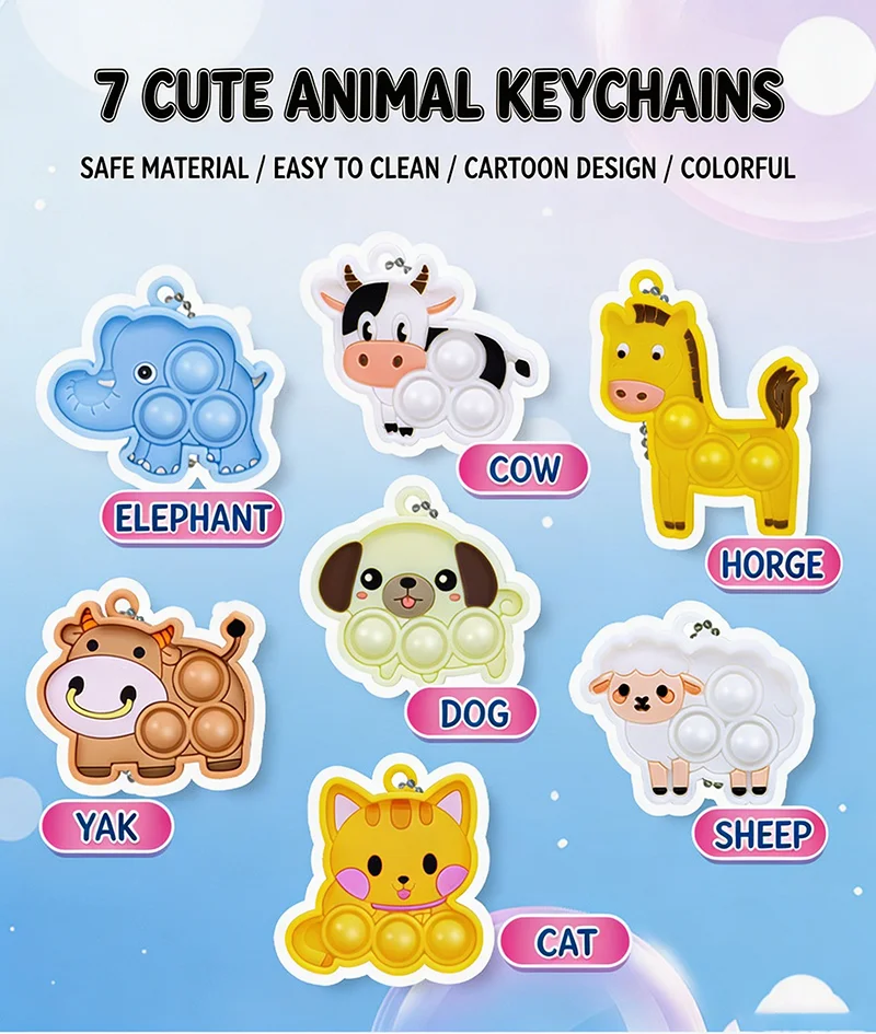 Animal Pop It Keychain Bulk Pack - Sensory Fidget Toys for Kids Party Favors Goodie Bag Stuffers Classroom Rewards Treasure Box view 5