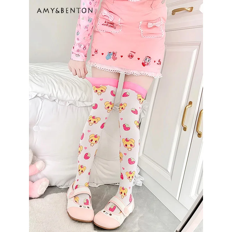 25COSOriginal Cartoon Printed Thigh High Stockings Japanese Cute Knee High Socks Daily Versatile Sweet Kawaii Velvet Stockings L view 4