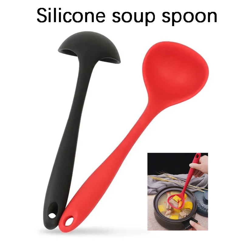 1PC Silicone Soup Spoon Is Soft And Moderate Doesn't Damage The Pot And Is Integrally Formed The Extended Handle Is Safer