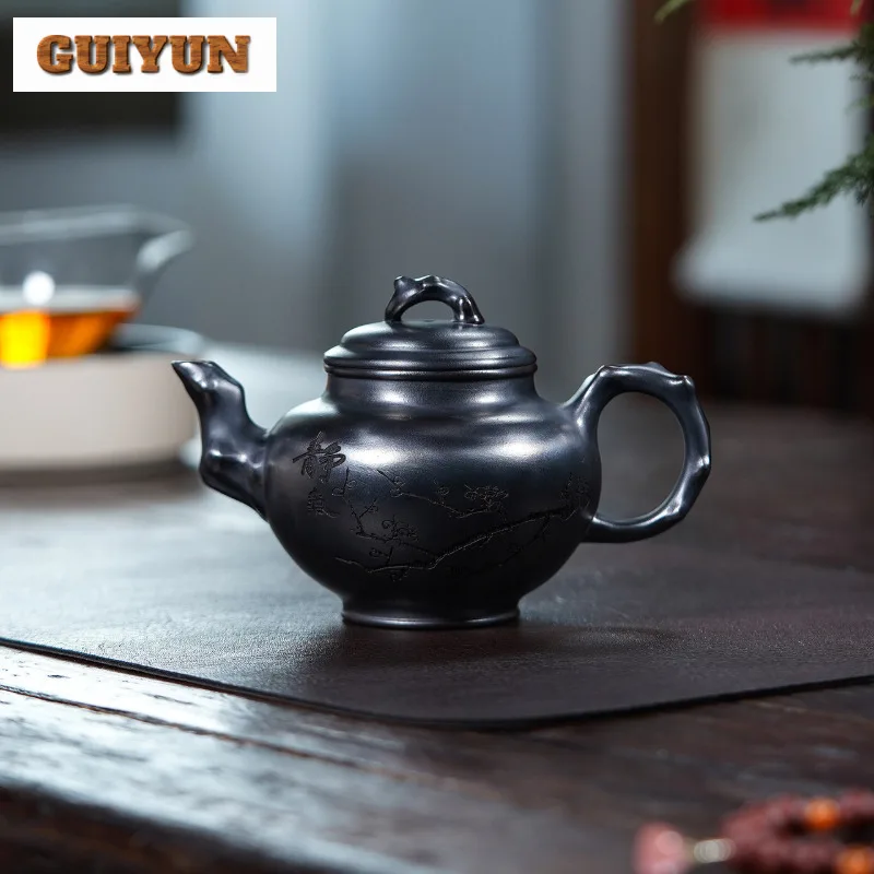 

350ml Elegant Yixing Purple Clay Teapot Handmade Black Herald Spring Pot Raw Ore Red Mud Tea Soaking Kettle Chinese Zisha Teaset