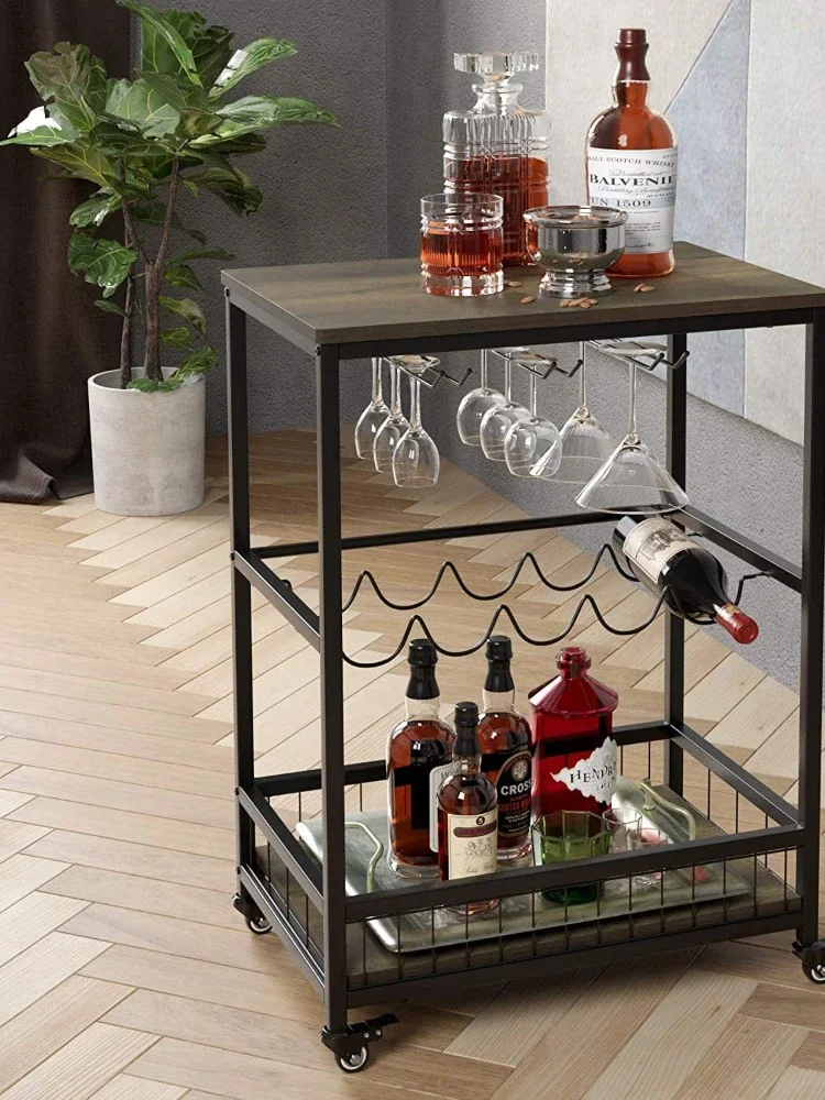 Serving Trolley Kitchen Trolley Cart, Wine Rack Storage Shelf, Lockable Wheels Wine Rack Cabinet  for Home Bar Furniture