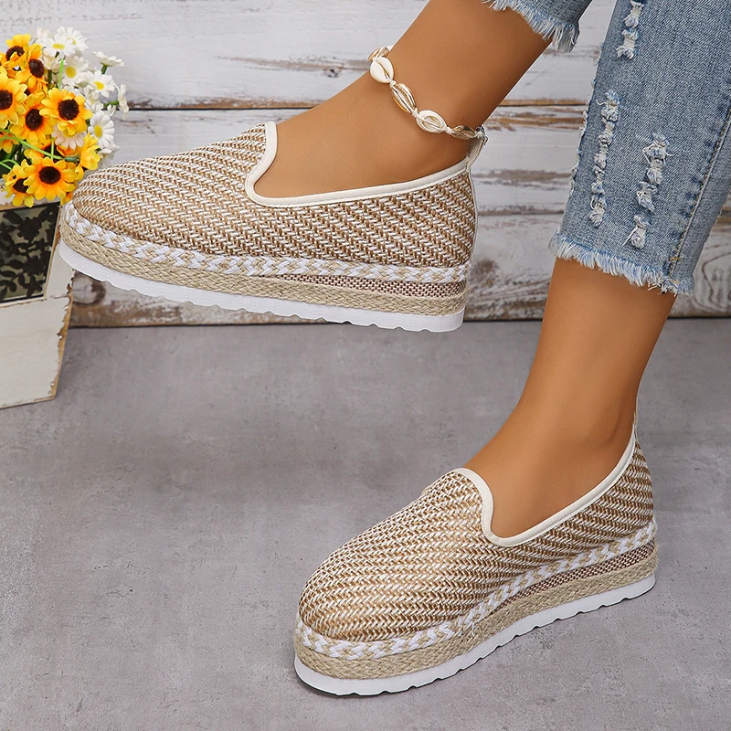 Fashion Braided Thick Platform Loafers for Women Lightweight Slip On Espadrilles Shoes Woman Casual Thick Sole Walking Sneakers