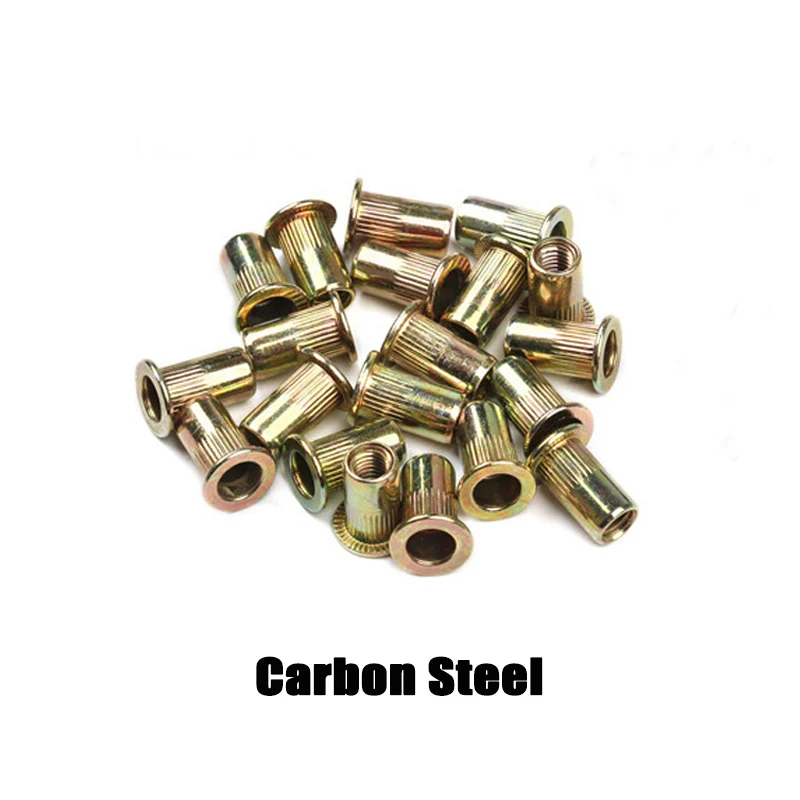 10pcs M3 M4 M5 M6 M8 M10 M12 Stainless Steel Carbon Steel Aluminum Flat Head Threaded Rivet Nut Bind Insert Rivnuts Nutsert