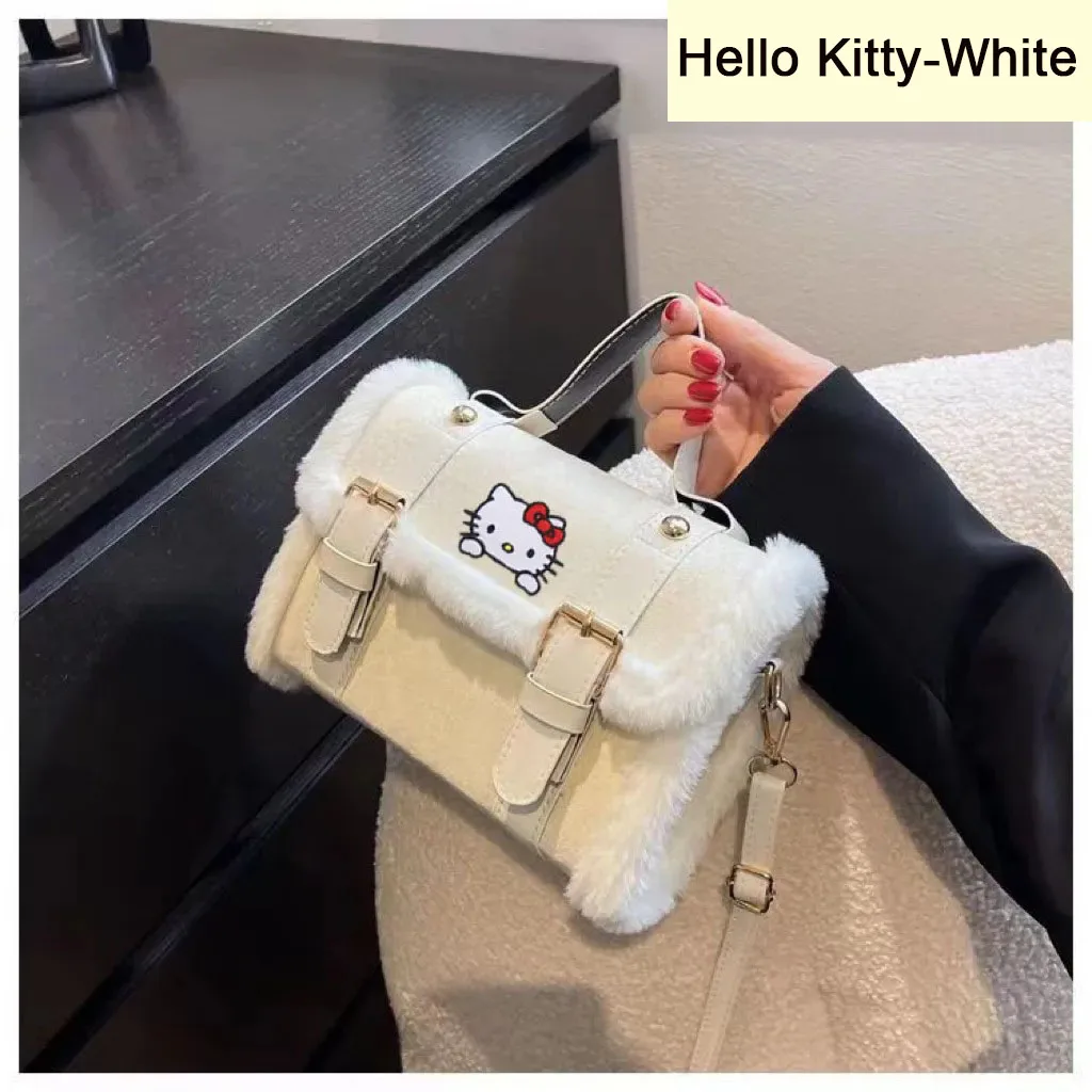 Sanrio Plush Square Bag Anime Shoulder Bags Kawaii Messenger Tote Cute Cartoon Backpacks My Melody Cinnamorol Kuromi Fashion Bag