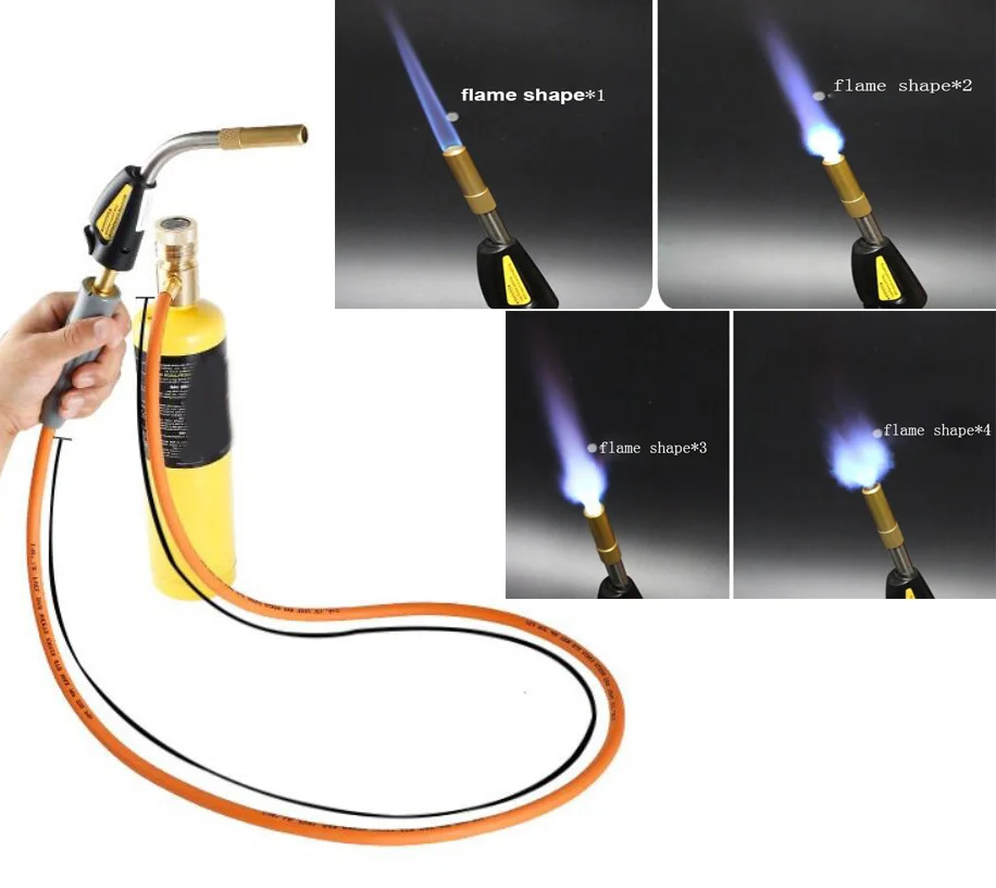 MAPP Torch Gas Welding Torch Self Ignition 1.5m Hose Gas Brazing Burner Soldering Quenching BBQ Burner Double switch Hand Torch