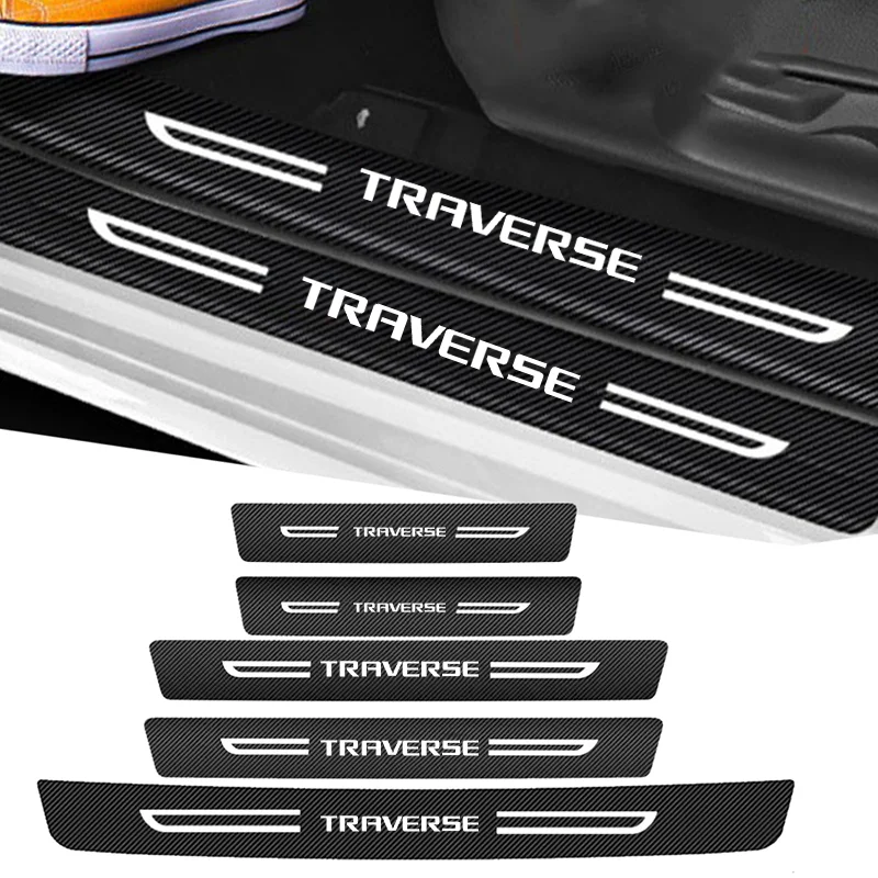 Car Door Sill Threshold for Chevrolet TRAVERSE Logo Trunk Bumper Strips Waterproof Decals Carbon Fiber Scuff Scratch Accessories