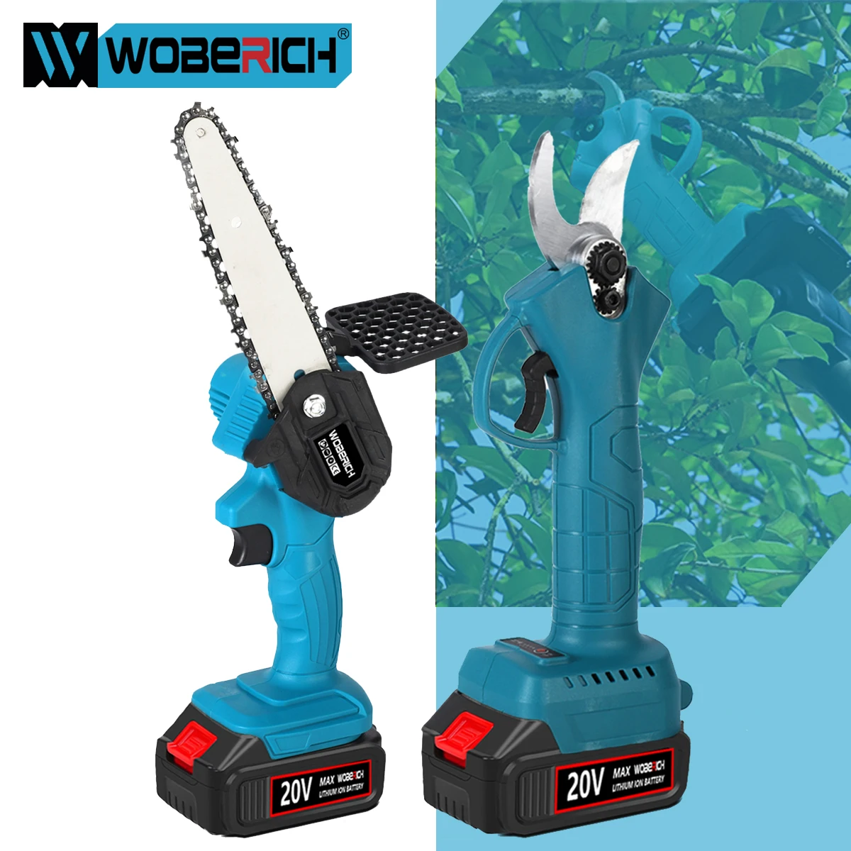 

2 PCS Cordless Pruning Shears 6 Inch Electric Chainsaw With 2x Lithium Battery Pruners Cutting Pruning Branch Set Garden Tools