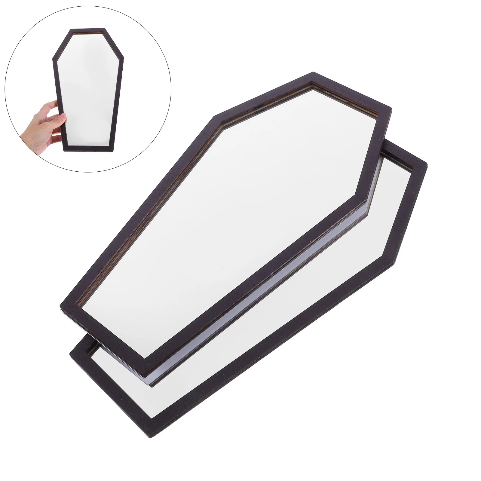 

2Pcs Peel and Stick Mirror Wall Stickers Wooden Gothic Coffin Design Halloween Home Decor for Living Room Bedroom