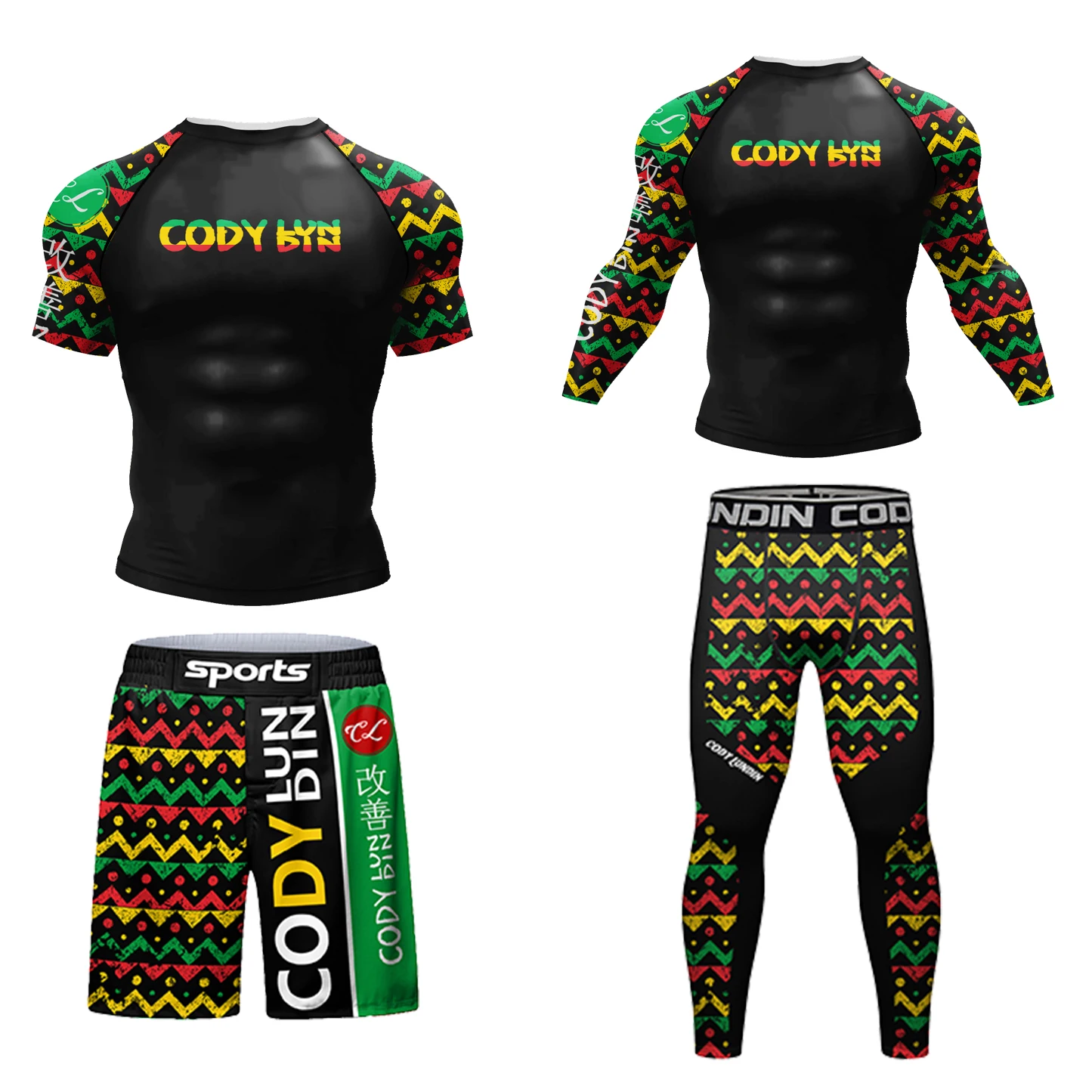 Fitness odzież sportowa MMA Rash Guard Boxing No Gi Jiu Jistu T-Shirt + spodenki 4 sztuk/zestawów Rashguard mężczyźni BJJ Muay Thai obcisła odzież