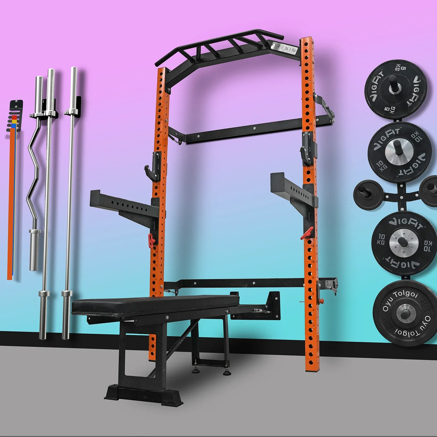 Equipment Full Standing T Bar Machine Squat Power Rack Wall folding back wall mounted Fitness home use