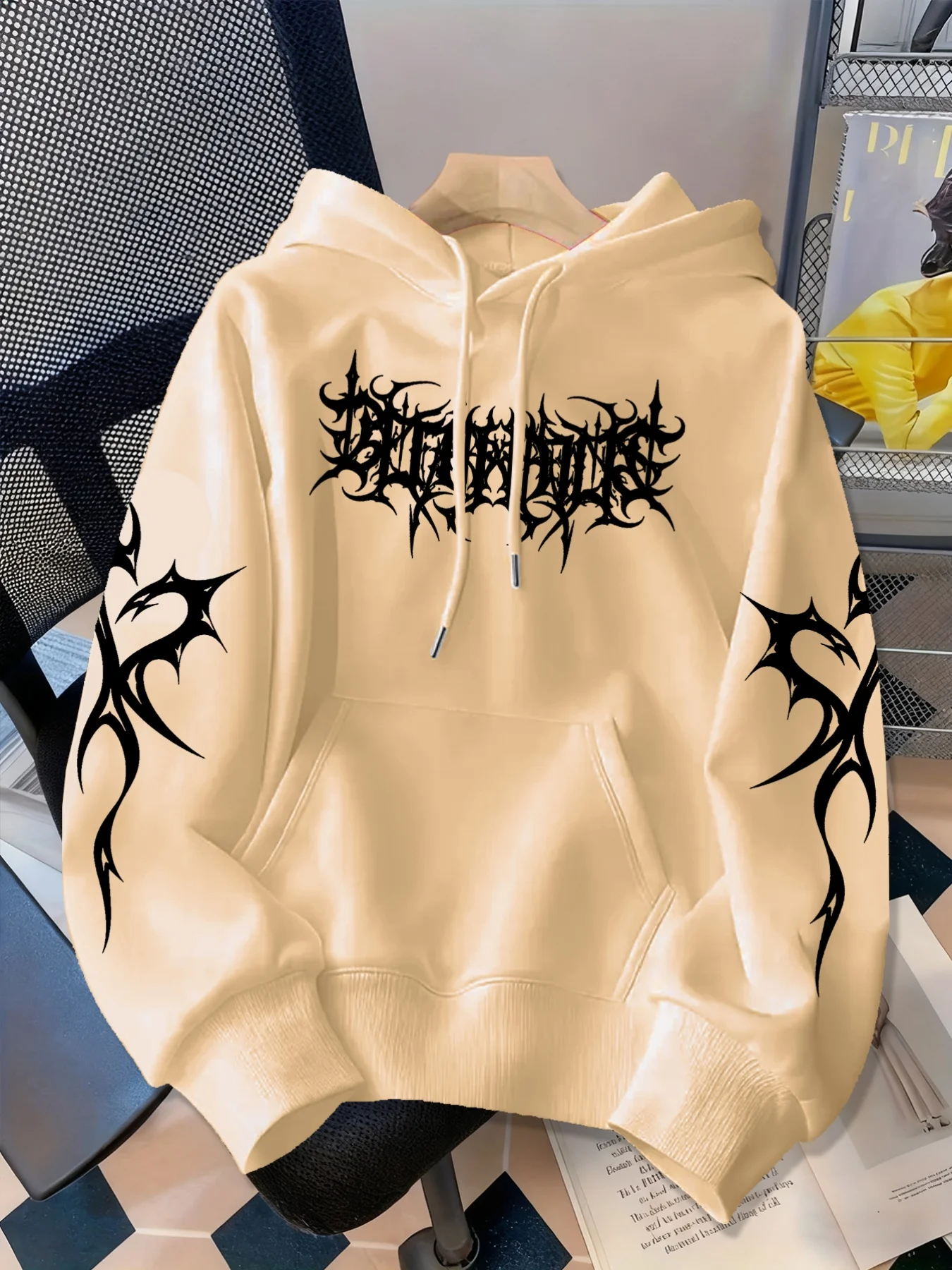 New Autumn and Winter Personalized Trendy Hoodie, with Extended Sleeves and Arms Printed with Dark Gothic Y2 Punk Style Hoodie