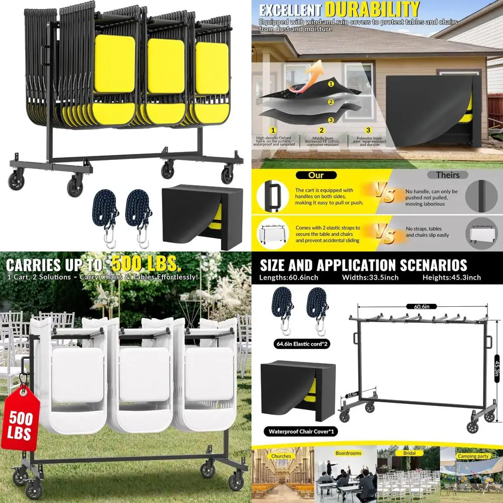 

Heavy-Duty Metal Folding Chair and Table Cart with 500 LB Capacity, Holds 42 Chairs or 12 Tables, Includes Outdoor Cover and 360
