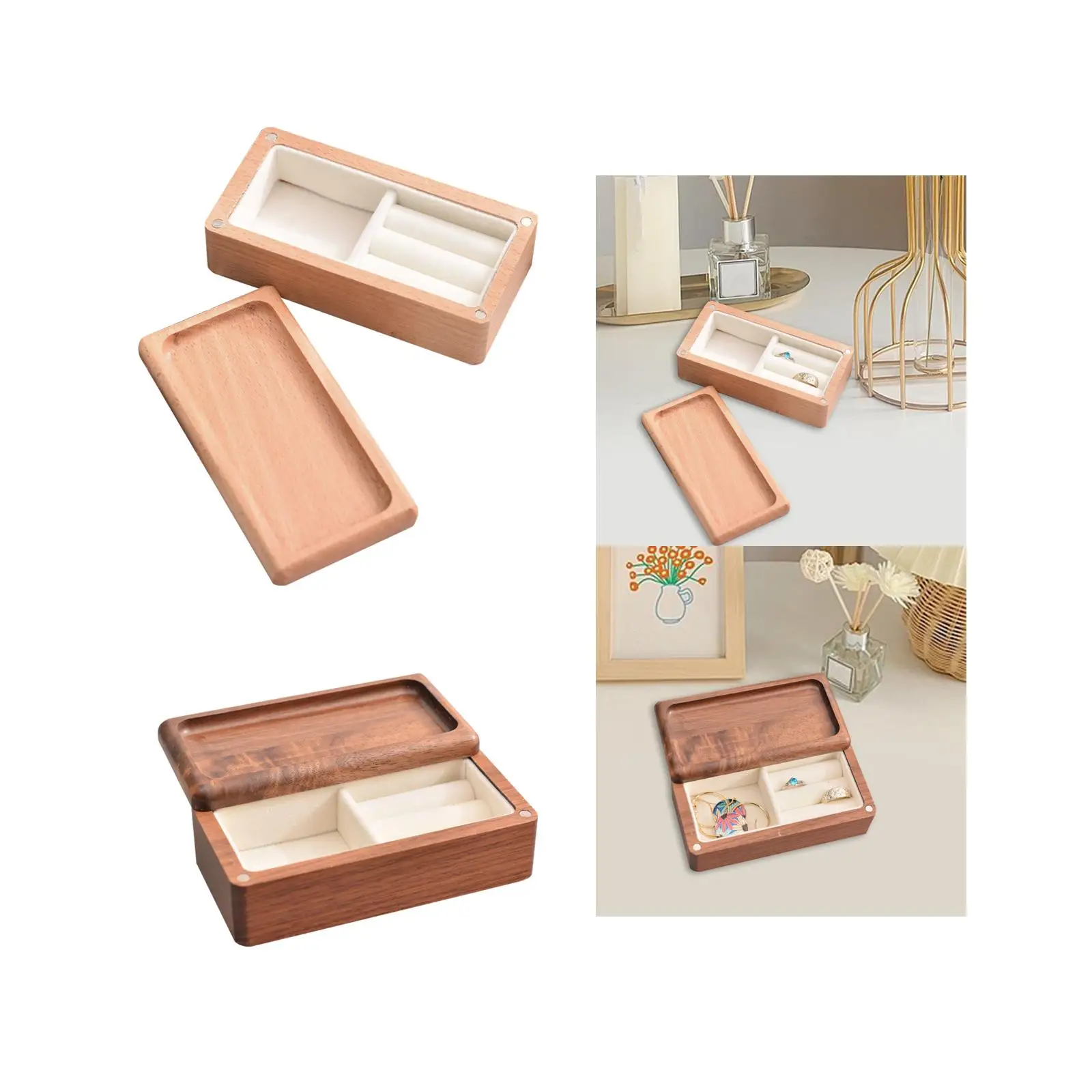 

Jewelry Box Desktop for Women Lady Wooden Ring Tray Travel Home Organization Holder Trinket Box for Earrings Bracelets Necklaces