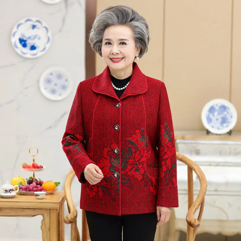 

Весенне-осеннее пальто для бабушки, корейская женская модная короткая куртка с принтом для мам среднего возраста, большой размер 5XL, повседневные пальто, верхняя одежда, топы
