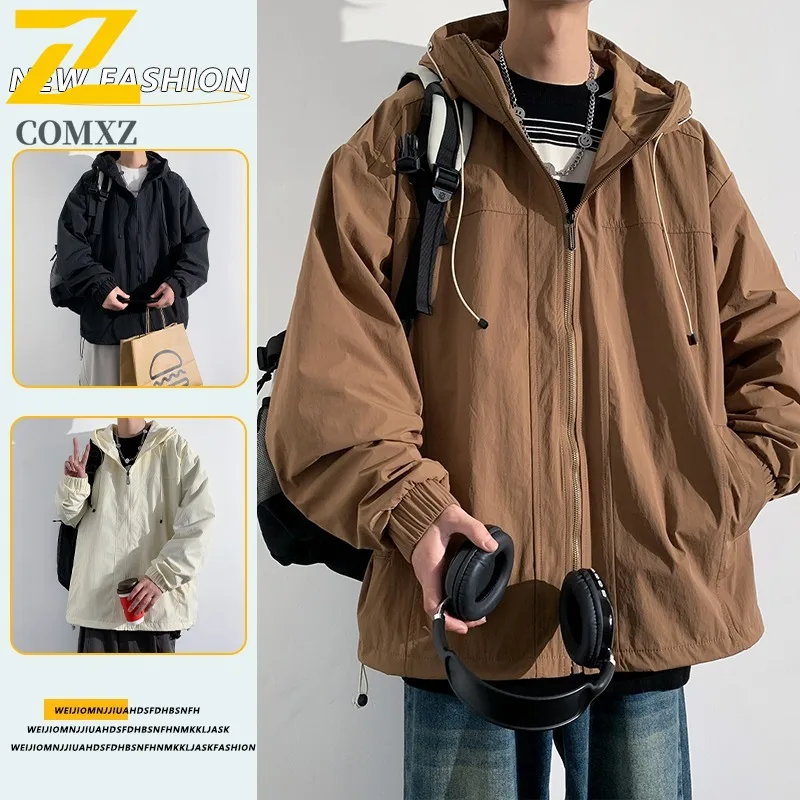 

COMXZ Men Trench Coat 2025 Color Blocking Versatile Walking Travel Breathable Comfortable Jackets Loose Camping Hiking Overcoat