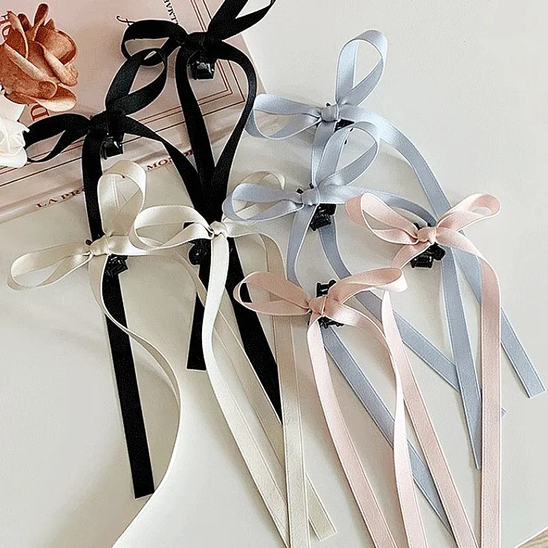 2/8pcs Trend Colors Long Silk Ribbon Bow Hair Clip Hairpins Barrettes Small Hair Claw Women Girls Headwear Wedding Y2K Jewelry