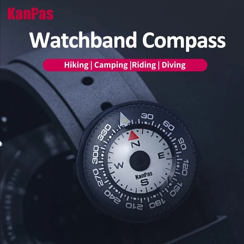 KanPas Mini Buttoncompass with Turnable Bezel/Watchband Compass /Powerful Luminous Compass/Silicone Base A-18-LH