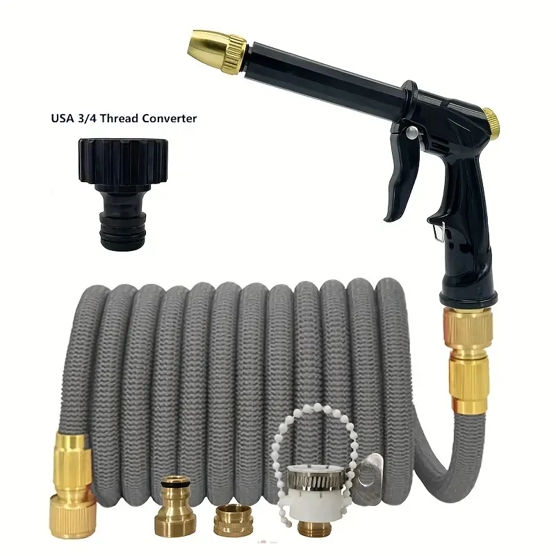 High Pressure Garden Water Hose Expandable Magic Flexible 25-150 Meters Sesame Granules Pipe Garden Farm Irrigation Car Wash Gun