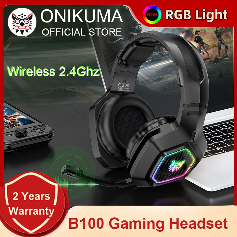 

ONIKUMA B100 Wirelesss Headphones with RGB Head Beam Flexible Mic Button Control 2.4GHz Gaming Headset Gamer for Compute PC