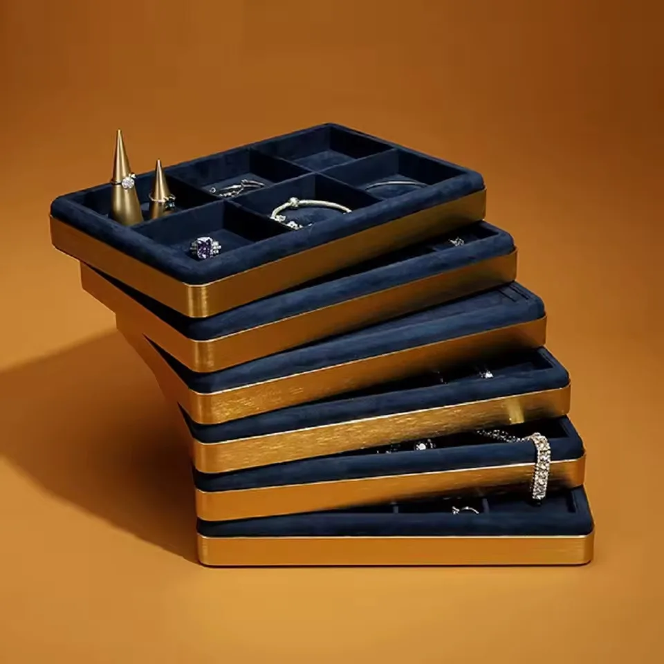 Royal blue metal microfiber necklace Ring Display Jewelry tray Jewelry storage tray Jewelry look tray props