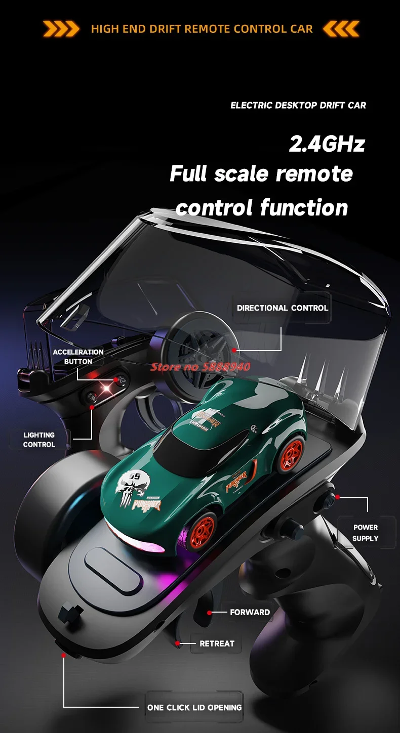 

Мини-настольный автомобиль, игрушечный 2,4G, автомобиль с дистанционным управлением, радиоуправляемый полноприводный высокоскоростной дрифт, гоночная игрушка, эффект освещения, подарок для мальчика, спортивный автомобиль