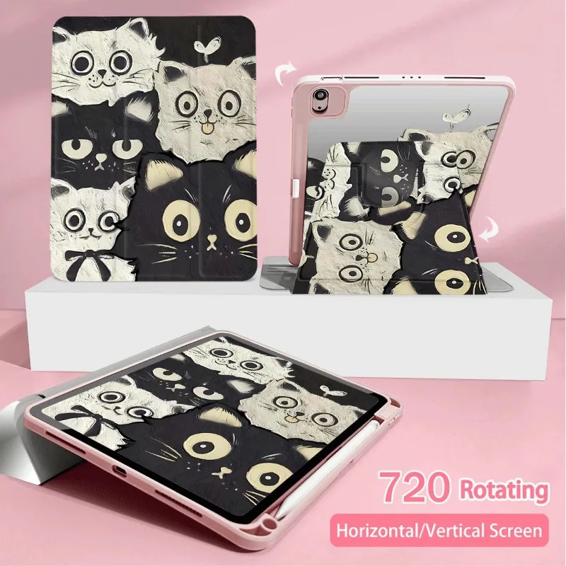 Zwart Wit Kat Potlood Houder Case Funda voor Ipad Air 4e Generatie Gevallen Ipad Case 9e Generatie Ipad Air 5e Generatie Case