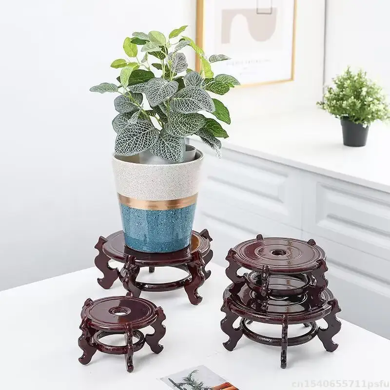 Natural Solid Wood Pedestal Crafts Vase Flower Pot Bonsai Plant Decorative Shelves Greenhouse Shelf Kitchen Wooden Display Stand