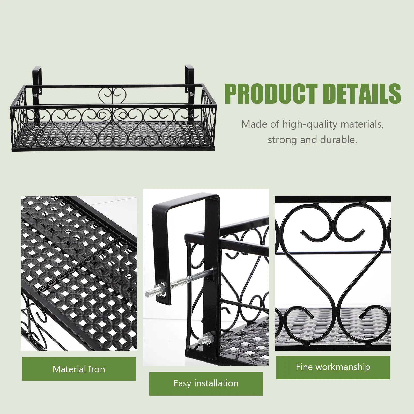 1Pcs Fence Hanging Flower Stand Heavy Duty Iron Rectangular Plant Holder for Balcony Railing Garden Outdoor Cafe Dorm Home Use