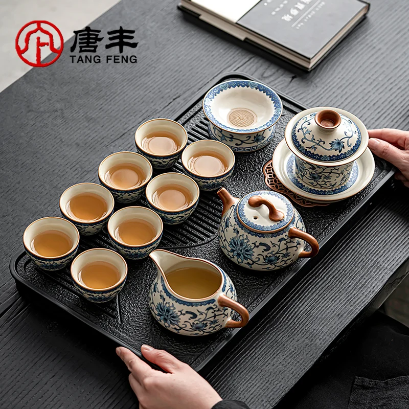 Tea set ceramic underglaze color gradual change of color high-end desktop ornaments home blue and white light luxury teapot cup