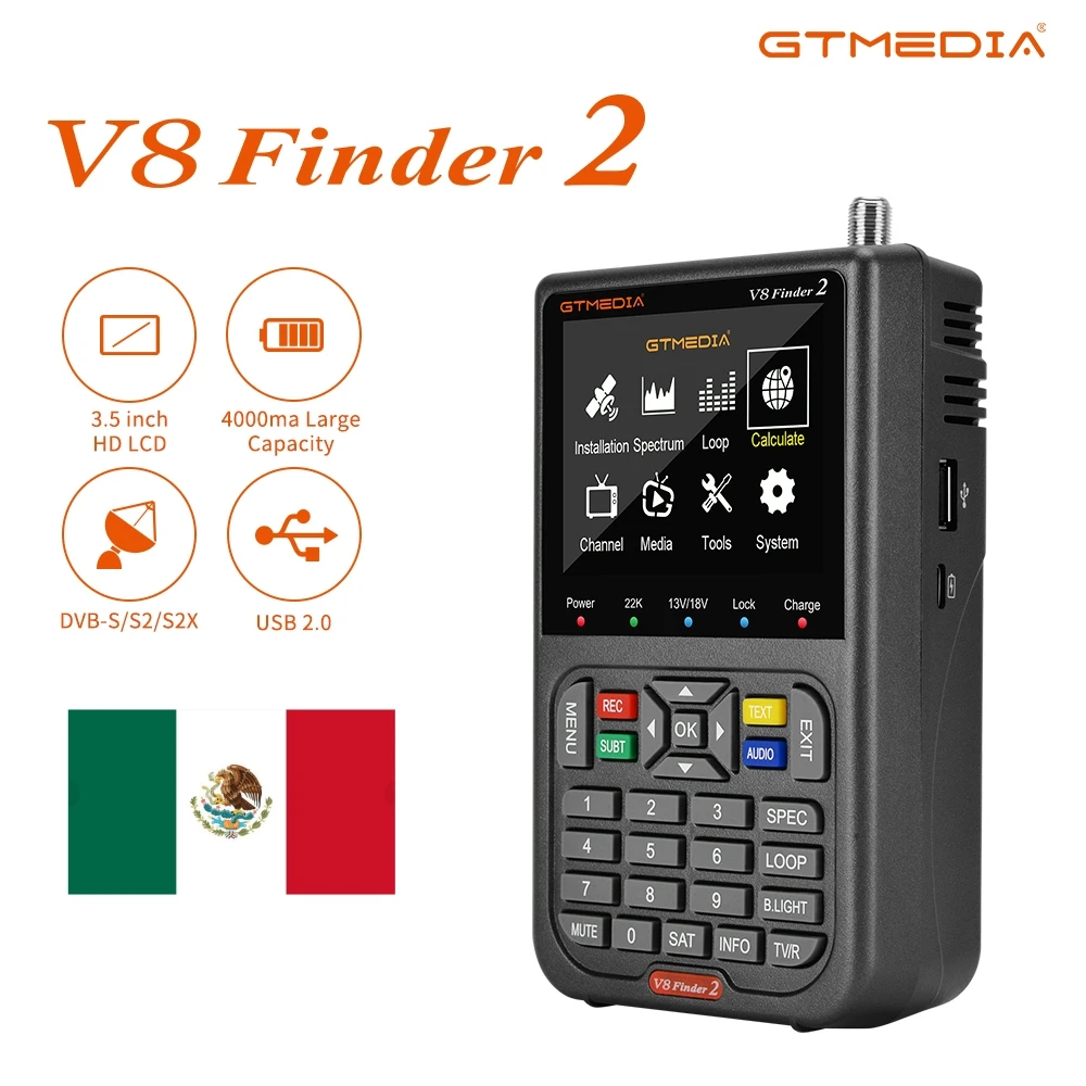 GTMEDIA V8 Finder2 Pro + 위성 계량기 가방 파인더 위성 DVB-S S2 S2X 1080P TFT 스크린 LCD 고화질 3,5 인치 H.264 대 멕시코 WS-6933 주식