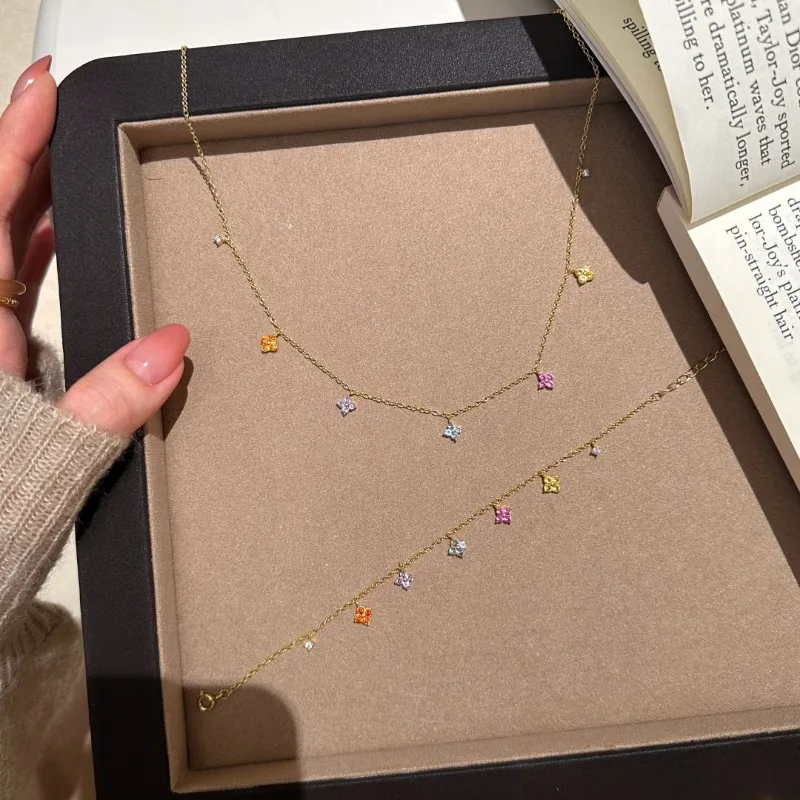 Xiaohongshu نفس الدوبامين اللون الزركون محظوظ العشب سوار ، أنثى موري الراقية أربع أوراق زهرة مجوهرات رائعة #3