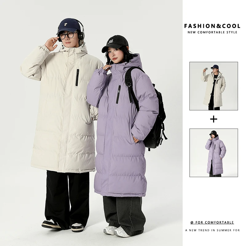 Doudoune matelassurera en coton pour homme, Parka à capuche, Longue, Épaissie, Résistante au froid, Marque, Ski, Chaud, Couple, Hiver, 2024