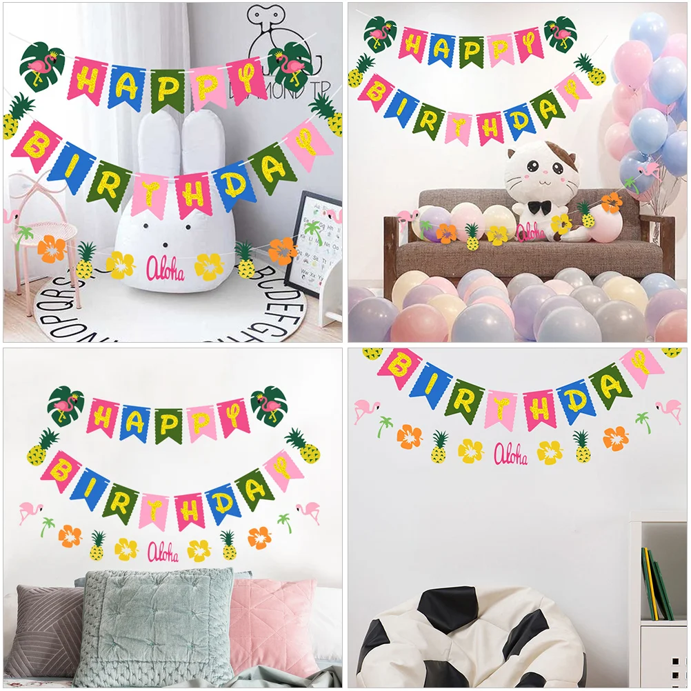 

2 Sets Birthday Banner Party Decoration Bright Color Special Pattern Lightweight Reusable Hanging for Birthday