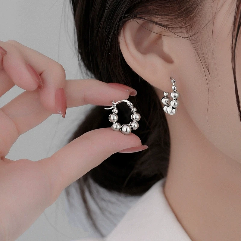 

Vintage Silver Color Round Bead Hoop Earrings For Women Fashion New Jewelry Accessories Gift Party серьги женские