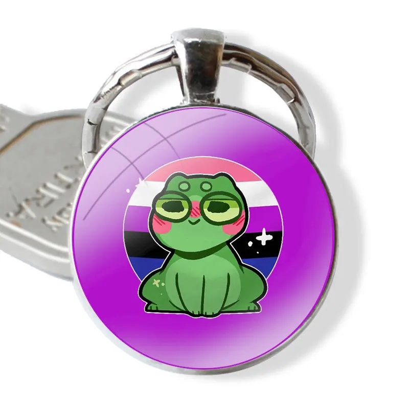 Genderfluid Pride Froggy Frog Keychain Handmade Glass Cabochon Key Ring Holder Pendant Key Chains