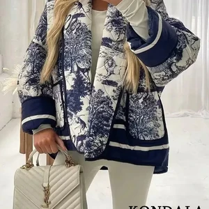 Trafza-Blaublau-Vintage-Indie mit Folk-Stempel für Frauen, Langarm, offener Punkt, große Jacken, heiße Jacke, Mode, Herbst, Winter, 2024 12 Hauptverkäufe Blue Winter Casaco Verkauf - №12