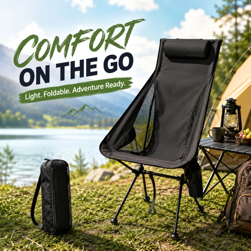 

Aluminum Alloy Outdoor Fishing Chair with Headrest, Compact Folding Design Lightweight Tourist Chair for Camping Beach Furniture