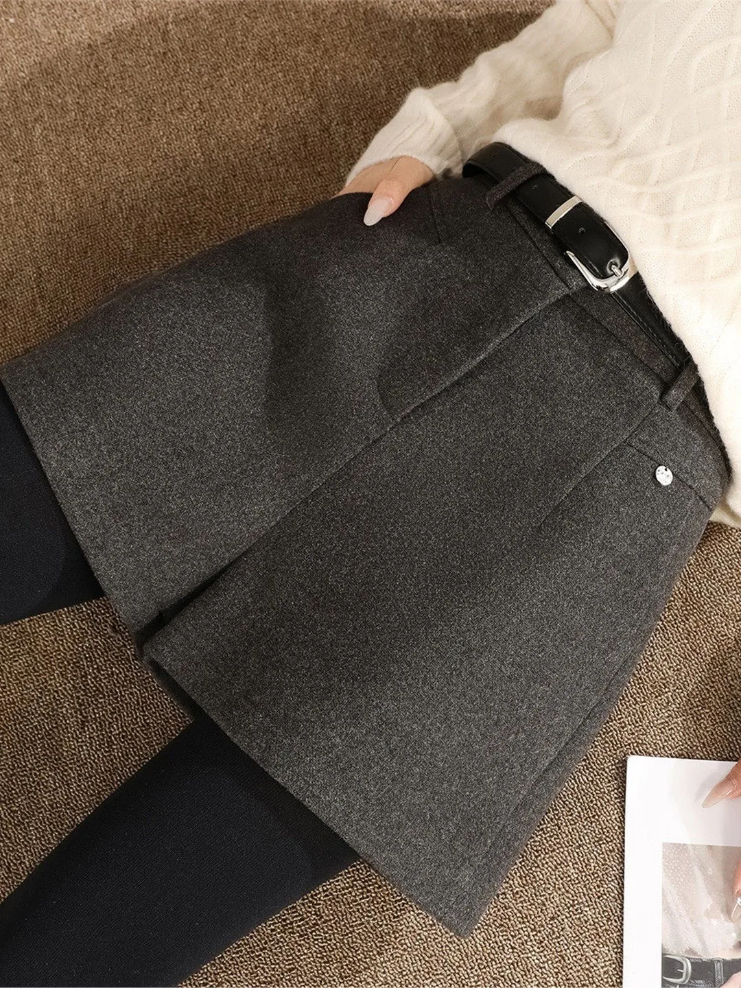 Business Commute Narrow Version Wide Leg Short Pants Women's High Waist Warm Autumn Winter Straight Tube Trousers Short Shorts