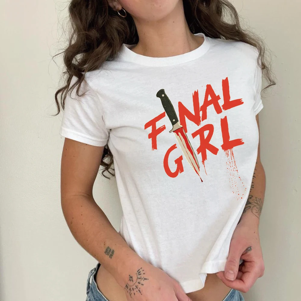 

Final Girl Baby Tee Horror Movie Crop Top Halloween Baby Tee Slasher Movie Tee Horror Apparel Women's Fitted Crop Top Hooro Gift