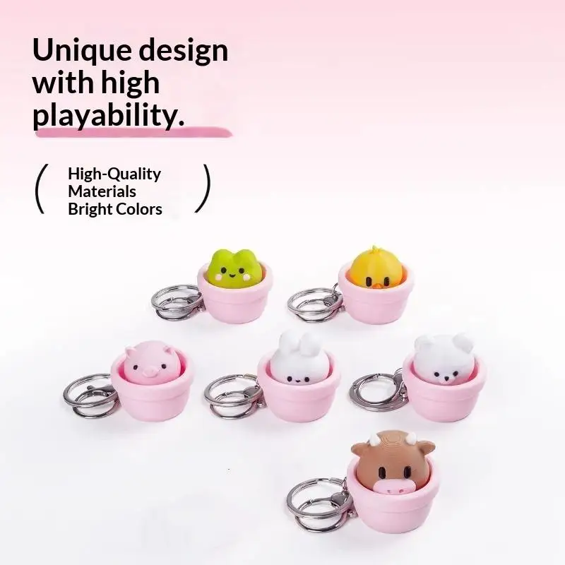 Cute Cartoon Animal Finger Clicker Squeeze Keychain Funny Pressure Relief Portable Anti Stress Fidget Toy