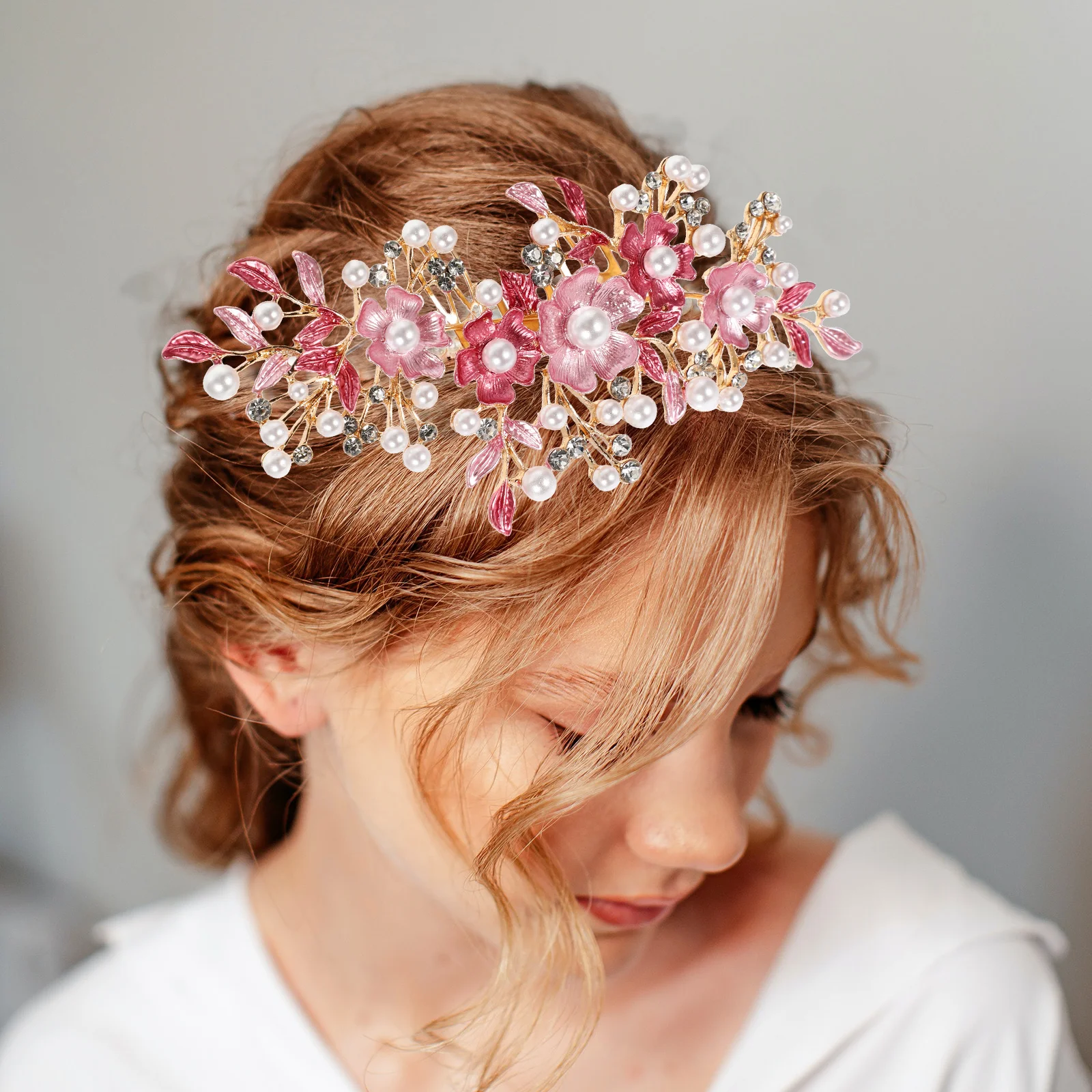 

Hair Plug Floral Headpiece Bride Comb Pearls Clips Accessories for Girls Side Rhinestone Bobby Pins Tiara